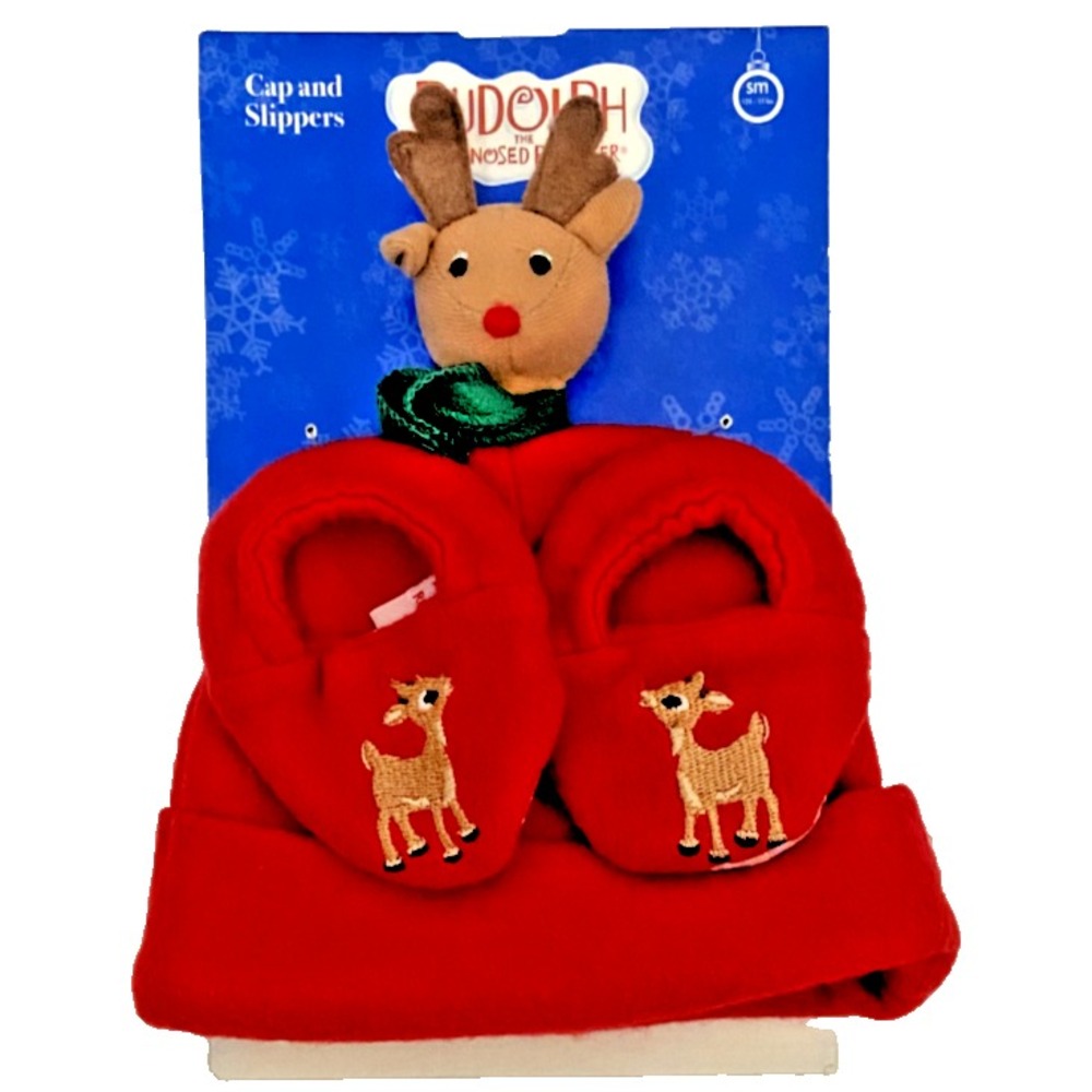 RUDOLPH THE RED-NOSED REINDEER‎ Cap And Slippers Baby 28-35 Lbs. Large 2T-4T